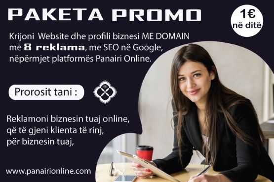 PAKETA DOM-PROMO, Profil biznesi me DOMAIN-IT tuaj në Google nëpërmjet platformës Panairi Online, Website me seo, optimizimi i website ne Google me SEO, Dyqan per shitje online 